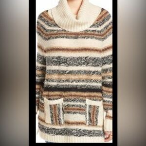 Sun & shadow striped cowl neck tunic sweater